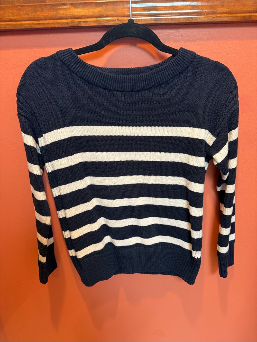 Philosophy Navy and White Striped Crewneck Sweater